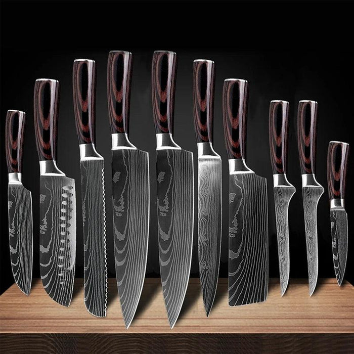 Exquisite Damascus Steel Chef Knife Collection - 1-10Pcs Japanese Santoku and Utility Knives for Culinary Excellence