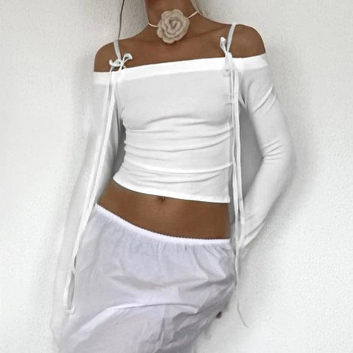 Elegant Off-Shoulder Bow-Detail Crop Top for Trendy Fall Fashion