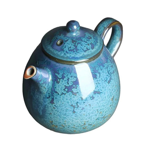 Elegant Floating Blue Jade Dragon Teapot with Tianmu Crystal Handle and Gold Accents - Luxury Yuzhou Junyao Tea Set