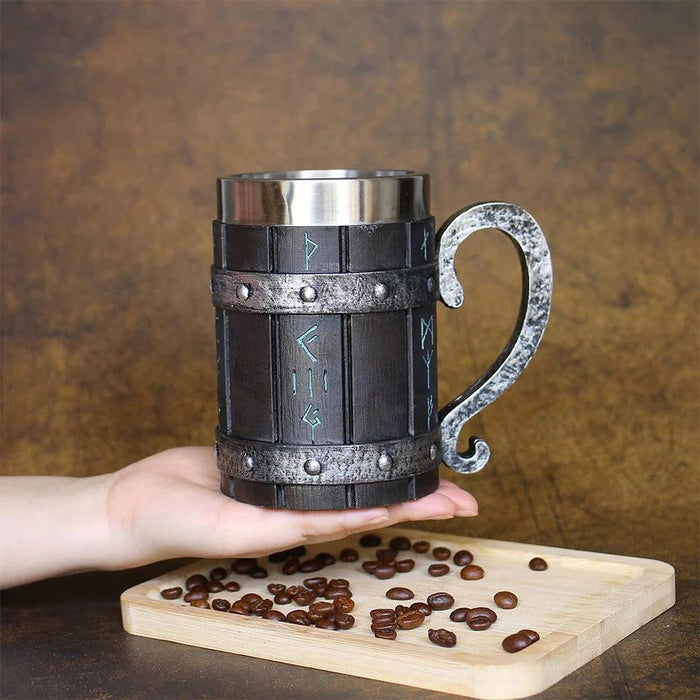 Retro Viking Style Stainless Steel Beer Mug with Resin Housing