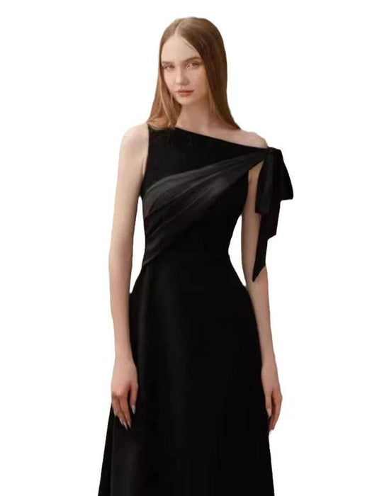 Sleeveless Party Dress with Asymmetrical Neckline and Unique Spliced Design for Women - Timeless Solid Color Evening Dress