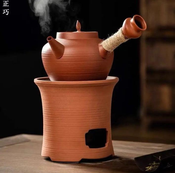 Sophisticated Cinnabar Clay Tea Pot with Electric Heater for Traditional Kung Fu Brewing