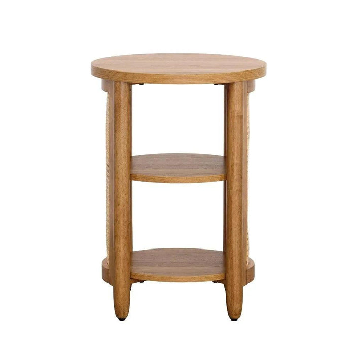 Tropical Charm Caned Round Side Table with Warm Honey Finish – Versatile Elegance for Any Room