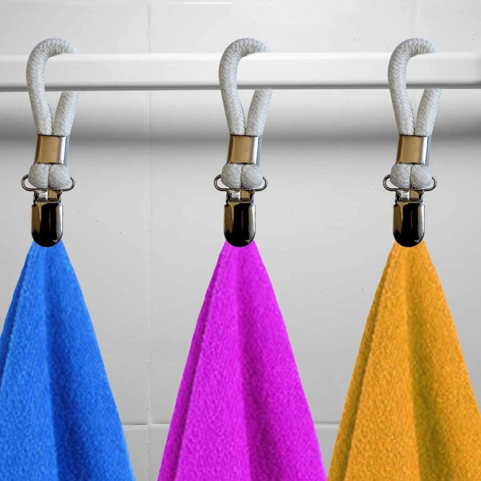 Cotton Braided Towel Holder Set with Sturdy Metal Clips - Elegant Space-Saving Solution for Home and Kitchen