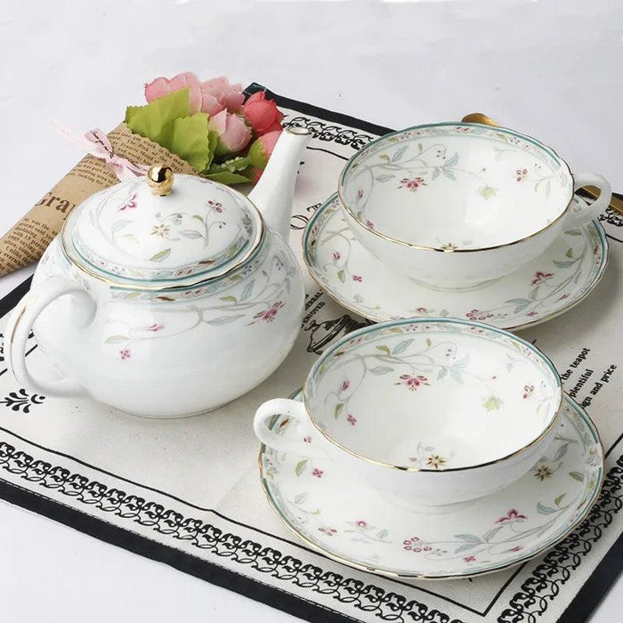 Elegant Japanese Bone China Tea Set with Black Teacups - Luxurious Tea Experience for Two