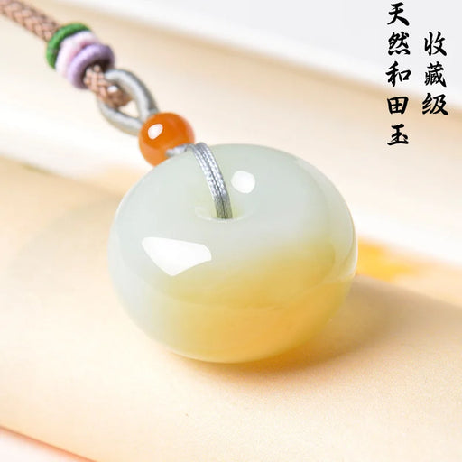 Natural 100% real hetian jade carve safety button pendant Bless peace necklace jewellery fashion for women men lucky gifts