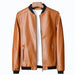 Men's Slim Fit Collarless Faux Leather Baseball Jacket - Trendy Korean Style