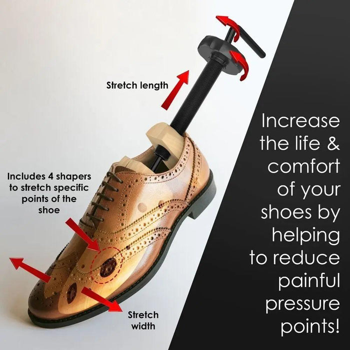 Adjustable Pine Wood Shoe Expander with Comfort Plugs - Unisex Fit Available in Multiple Sizes