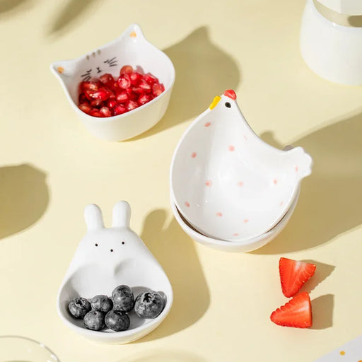 Charming Ceramic Rabbit and Cat Sauce Dish Set for Playful Dining Delights