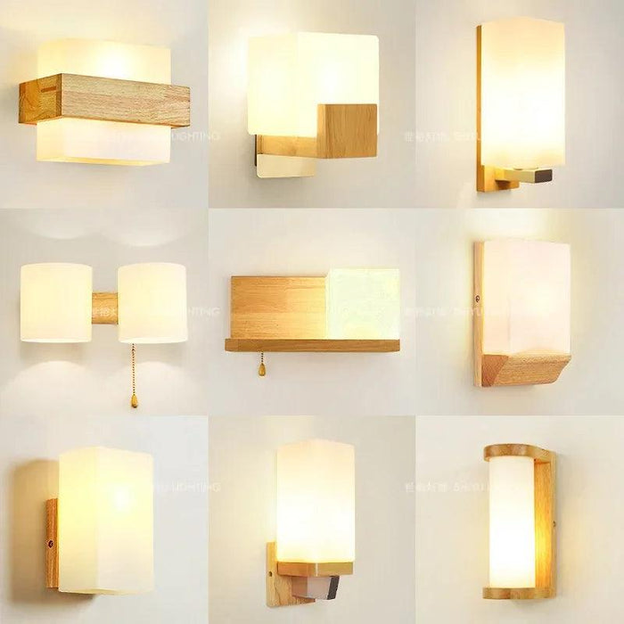 Nordic LED Wooden Wall Lamps with Acrylic Shades for Cozy Bedroom and Living Room Lighting