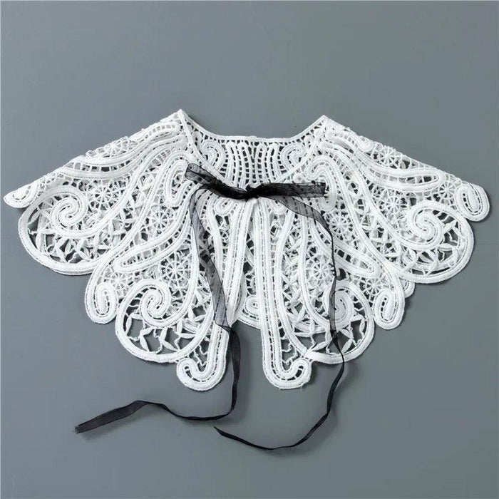 Embroidered Lace Detachable Collar for Women - Elegant White Shawl Accessory