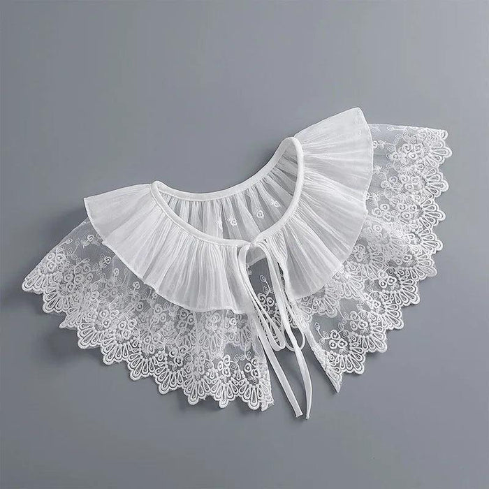 Embroidered Lace Detachable Collar for Women - Elegant White Shawl Accessory