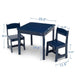 Kids Deep Blue Wooden Play Table and Chair Set - Ideal for Arts, Crafts, and Learning Activities, Includes 2 Chairs