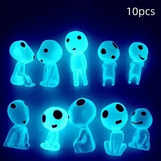 Luminous Kodama Elf Ornaments - 10Pcs Glow-in-the-Dark Miniature Figures for Fish Tank and Garden Decoration