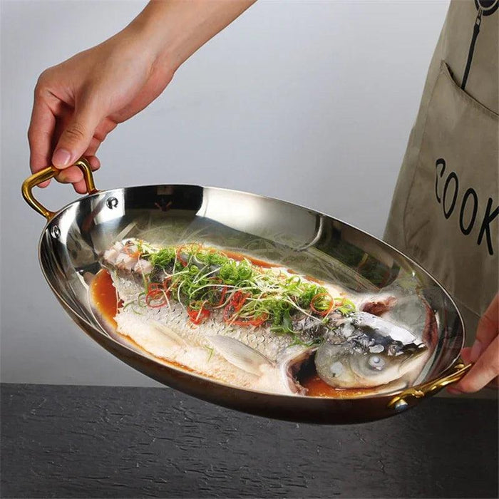 Sophisticated Dual Handle Stainless Steel Steak Plate for Gourmet Dining