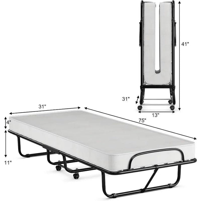 Portable Folding Guest Bed with Memory Foam Mattress and Durable Steel Frame on Wheels