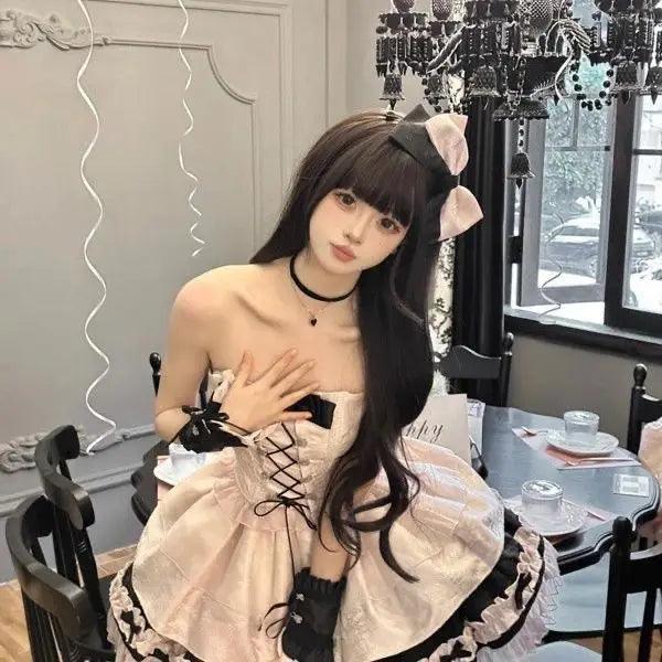 Kawaii Chic Black & Pink Bow Dress for Fashion-Forward Girls