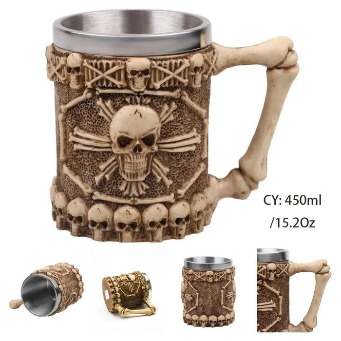 Skull Viking Pirate Tankard: Resin Steel Drinking Vessel & Decor Accent