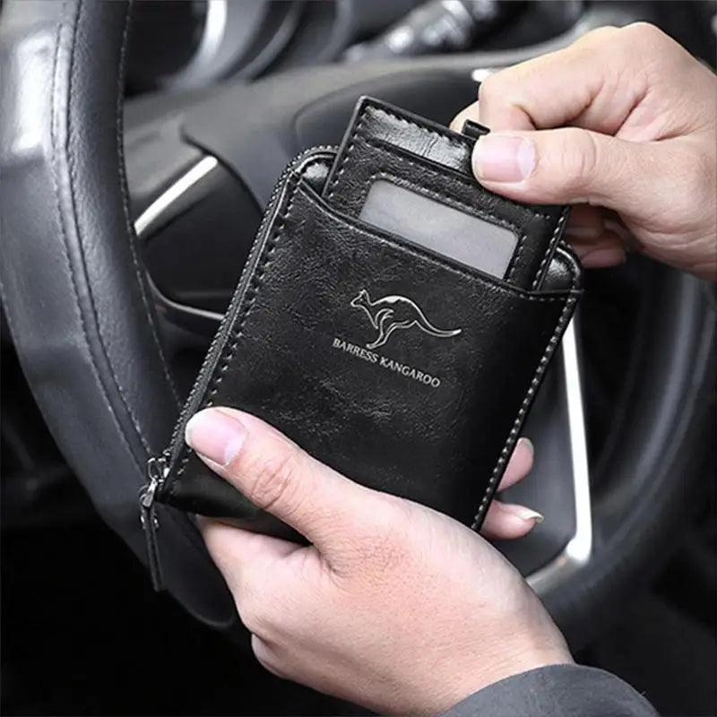 Men's Sophisticated Genuine Leather RFID Zipper Wallet - Multifunctional Business Card Holder with Coin Pocket