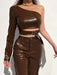 Edgy Asymmetrical Black PU Leather Cropped Halter Jacket