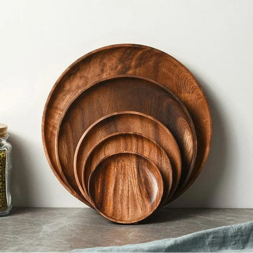 Elegant Acacia Wood Japanese Tableware Collection - Stylish Plates & Serving Tray for All Occasions