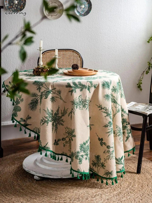 Chic Botanical Cotton Linen Round Tablecloth