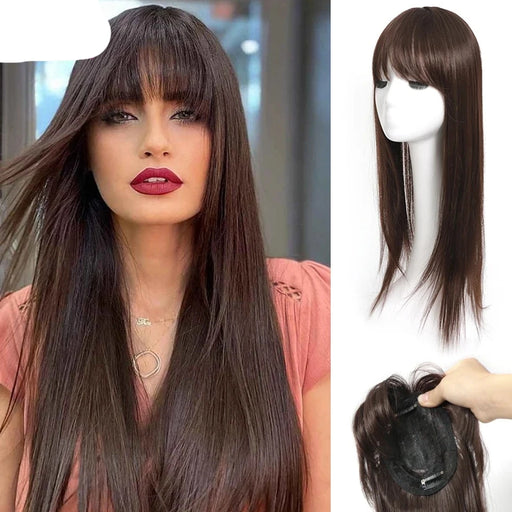 Voluminous Clip-In Hair Topper with Bangs - Enhance Hair Density and Conceal Graying