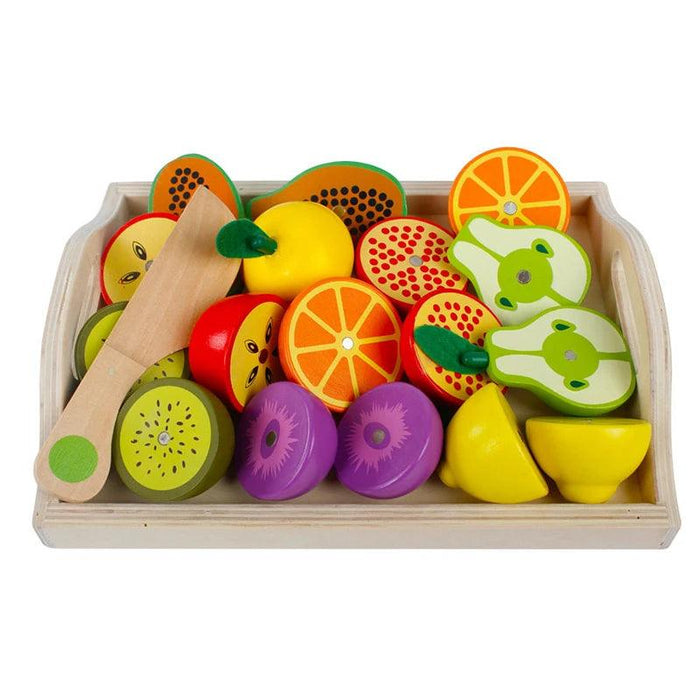 Montessori Wooden Kitchen Playset - Interactive Pretend Cooking Toy with Fruit & Vegetable Cutting Set for Children