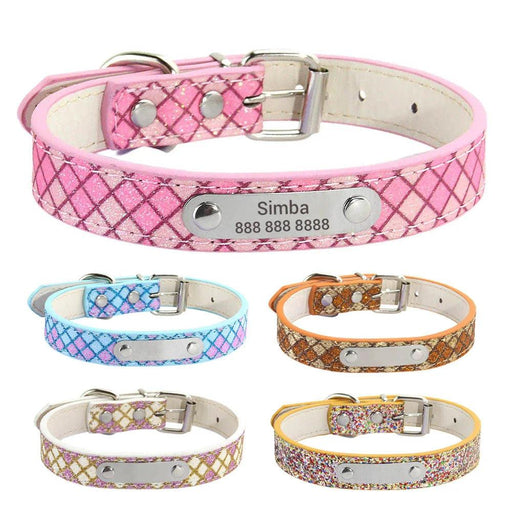 Glamorous Personalized Engraved Leather Dog Collar with Sparkling Accents