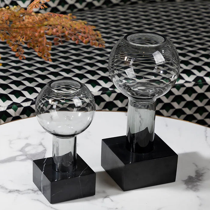 Luxurious Geometric Glass Vase Set with Marble Base for Modern Home Decor and Plant Cultivation