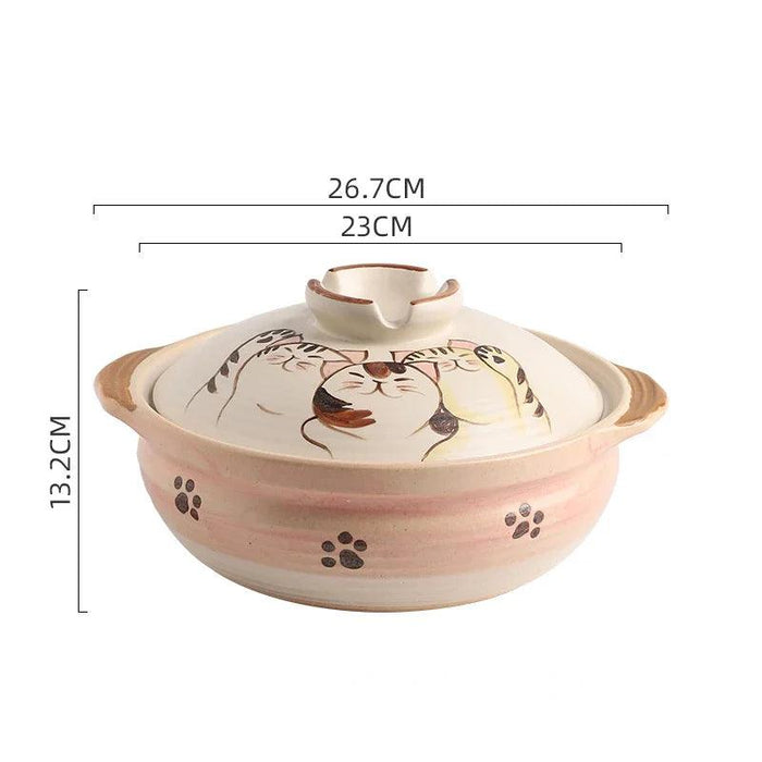 Charming Japanese Cat Ceramic Stew Pot with Easy Grip Double Ear Handle for Gourmet Cooking