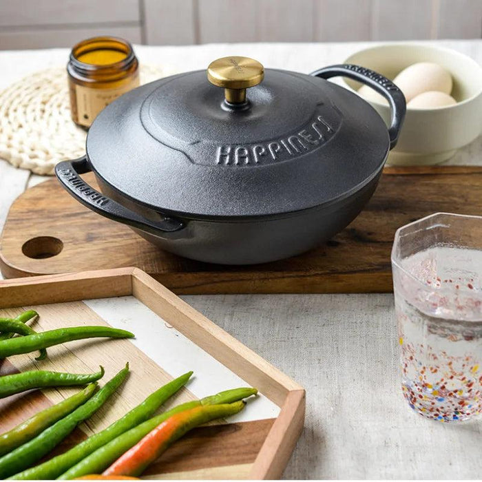 Versatile 21cm Enamel-Coated Cast Iron Stew Pot for Low-Pressure Cooking