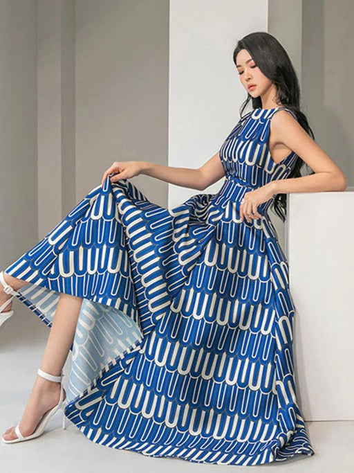 High Waist Contrast Print Evening Gown for Women