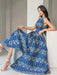 High Waist Contrast Print Evening Gown for Women