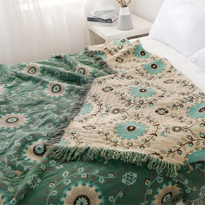 Luxurious Double-Sided Jacquard Gauze Cotton Sofa Blanket