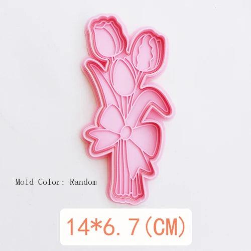 Embossed Tulip Cookie Cutter Mold for Baking and Cake Decoration - Food-Grade Pastry Tool