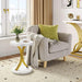 Chic Gold and White Faux Marble Side Table with Modern C-Frame Design