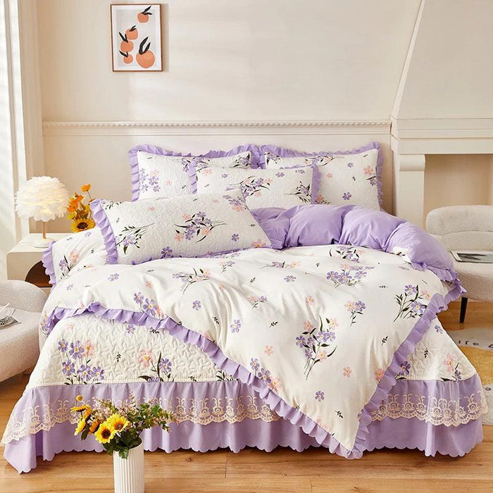 Chic Floral Ruffle Queen Bedding Set