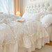 100% Cotton Ruffle Korean Princess Solid White Bedding Sets