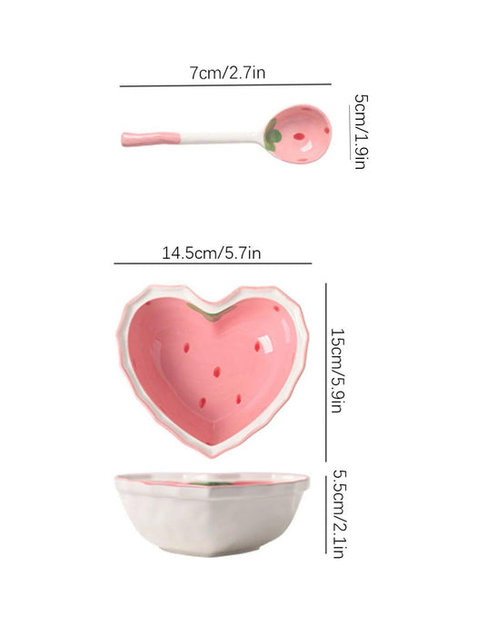 Strawberry Delight Dining Ensemble: Bowl, Spoon, and Plate Set