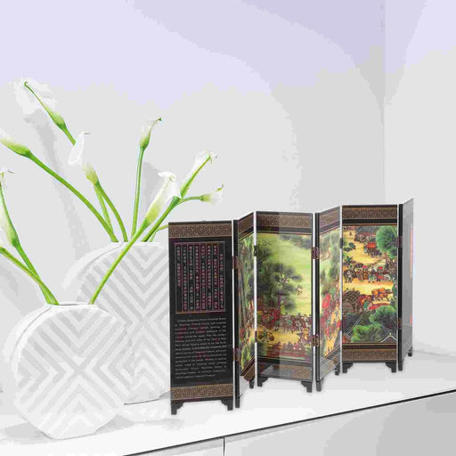 Elegant Vintage Chinese Mini Folding Screen - Stylish Room Divider for Office and Home Decor