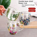 Elegant Double-Wall Glass Mug with Real Dried Flower Infusion - Heat-Resistant Tea and Coffee Cup with Stylish Handles