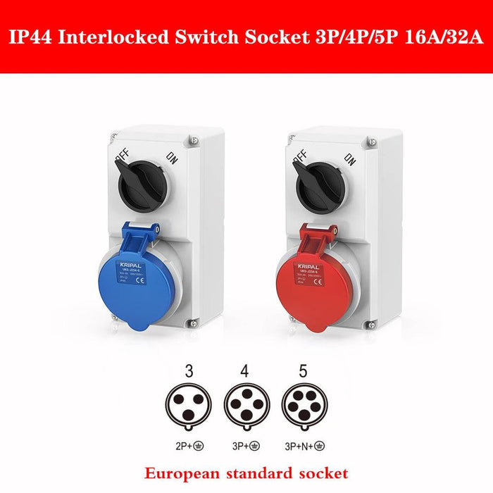 Heavy-Duty Waterproof 32A CEE Combination Socket with Circuit Protection and Switch Control