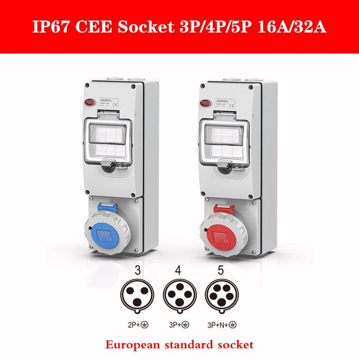 Heavy-Duty Waterproof 32A CEE Combination Socket with Circuit Protection and Switch Control