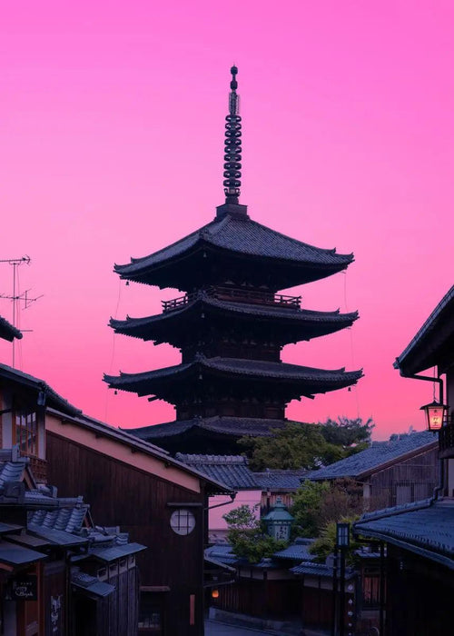 Osaka Tower Midnight Celebration Canvas Print - Whimsical Pink Street Scene for Enchanting Wall Decor