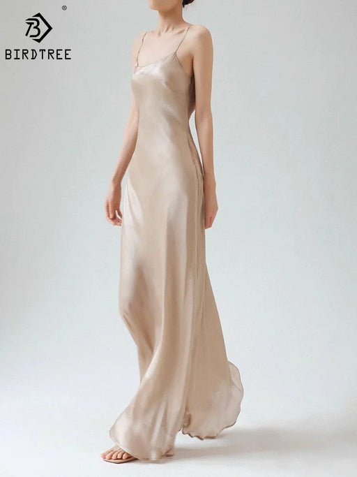 Elegant 100% Mulberry Silk Sleeveless Satin Party Dress for Women