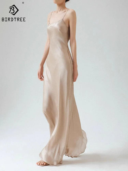 Elegant Sleeveless Long Silk Satin Party Dress in Mulberry