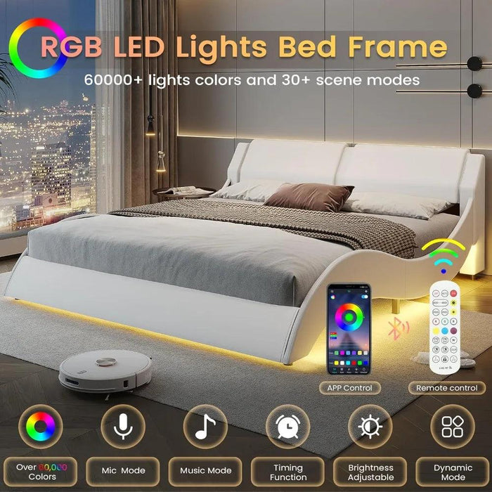 Modern LED-Illuminated Upholstered Bed Frame with Customizable Color Options