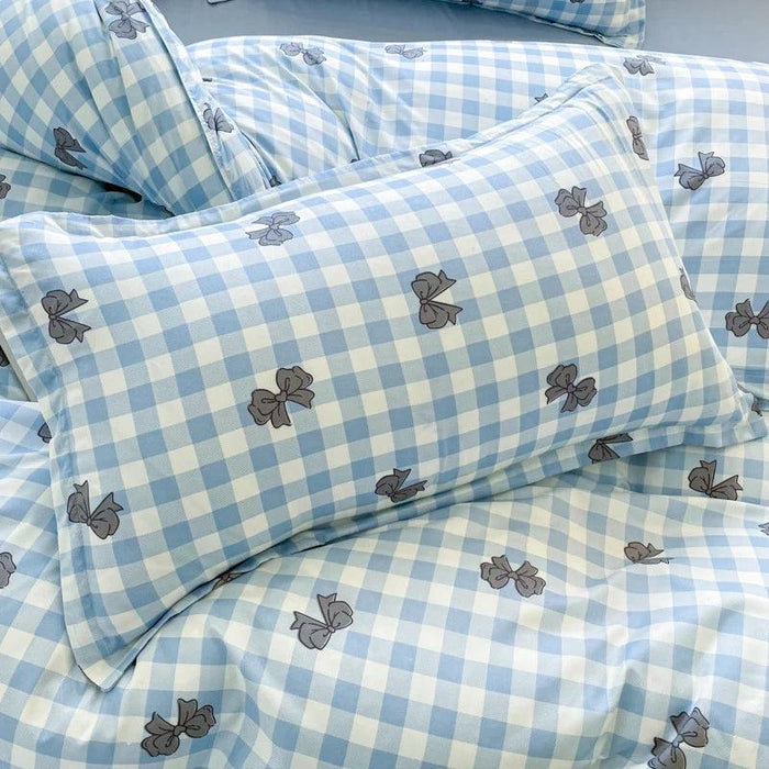 Korean Style Blue Plaid Duvet Cover Set for Kids