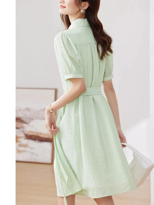 Summer Elegance: Light Green Smocked A-Line Dress with Belt